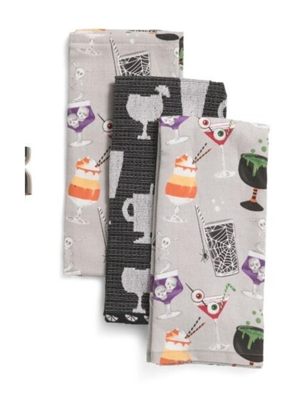 CREEPY COCKTAIL TOSS HALLOWEEN KITCHEN TOWELS SET OF 3  NEW NWT